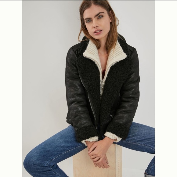 Anthropologie Marrakech Sherpa-Trimmed Moto Jacket